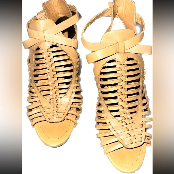 Steve Madden Tan Cutout Heeled Buckle Booties - Picture 2 of 3